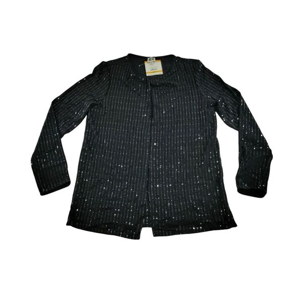 Elegant Black Sequined Striped Open Front Cardigan‎ Long Sleeve Jacket  Size S - Picture 1 of 8